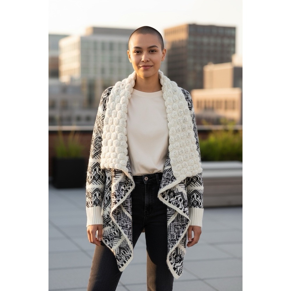 Women‎ Knit Cardigan Waterfall Front Sweater Shawl Collar Aztec Loose Large